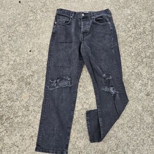 Free People 30 Black Distressed Jeans We The Free Super High Rise Straight Baggy